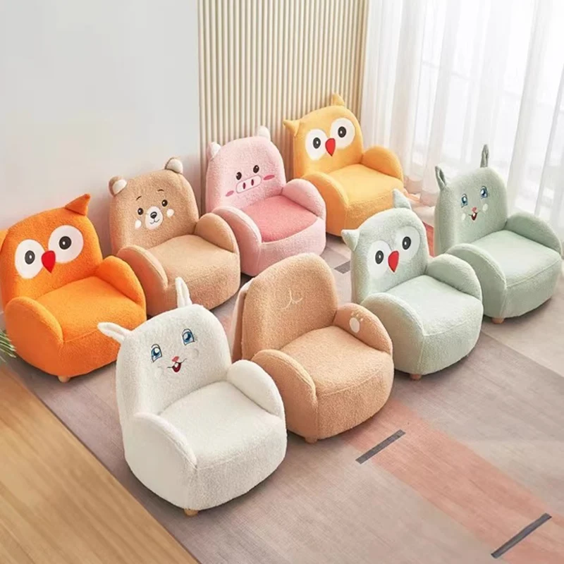 Contemporary Creative Sherpa Fabric & Wood Square Sofa Chair For Kids Living Room & Bedroom