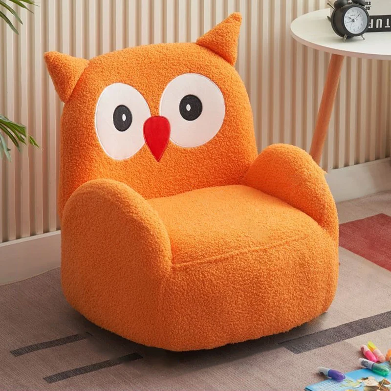 Contemporary Creative Sherpa Fabric & Wood Square Sofa Chair For Kids Living Room & Bedroom