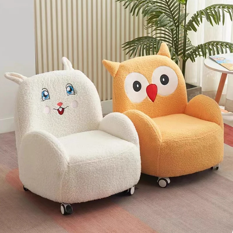 Contemporary Creative Sherpa Fabric & Wood Square Sofa Chair For Kids Living Room & Bedroom