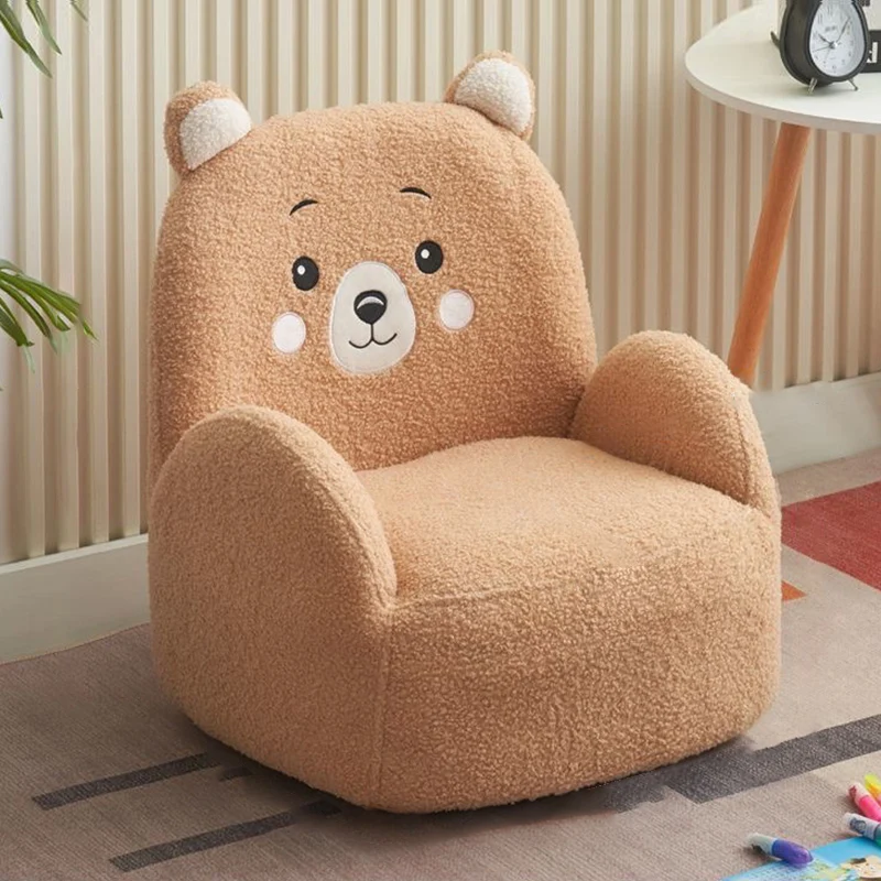 Contemporary Creative Sherpa Fabric & Wood Square Sofa Chair For Kids Living Room & Bedroom