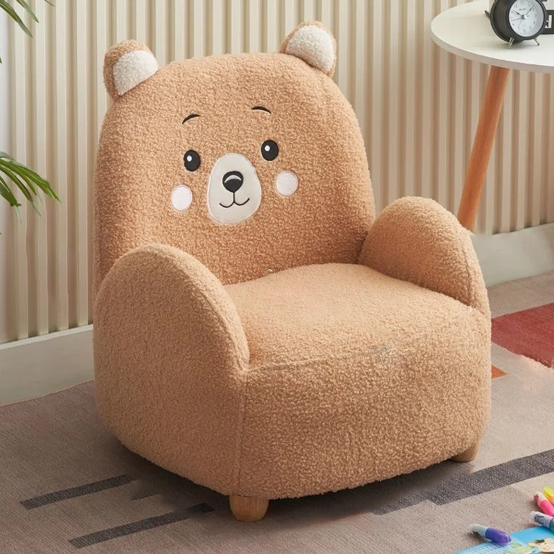 Contemporary Creative Sherpa Fabric & Wood Square Sofa Chair For Kids Living Room & Bedroom