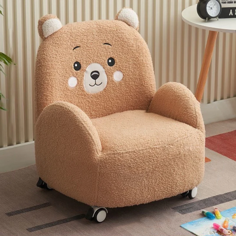 Contemporary Creative Sherpa Fabric & Wood Square Sofa Chair For Kids Living Room & Bedroom
