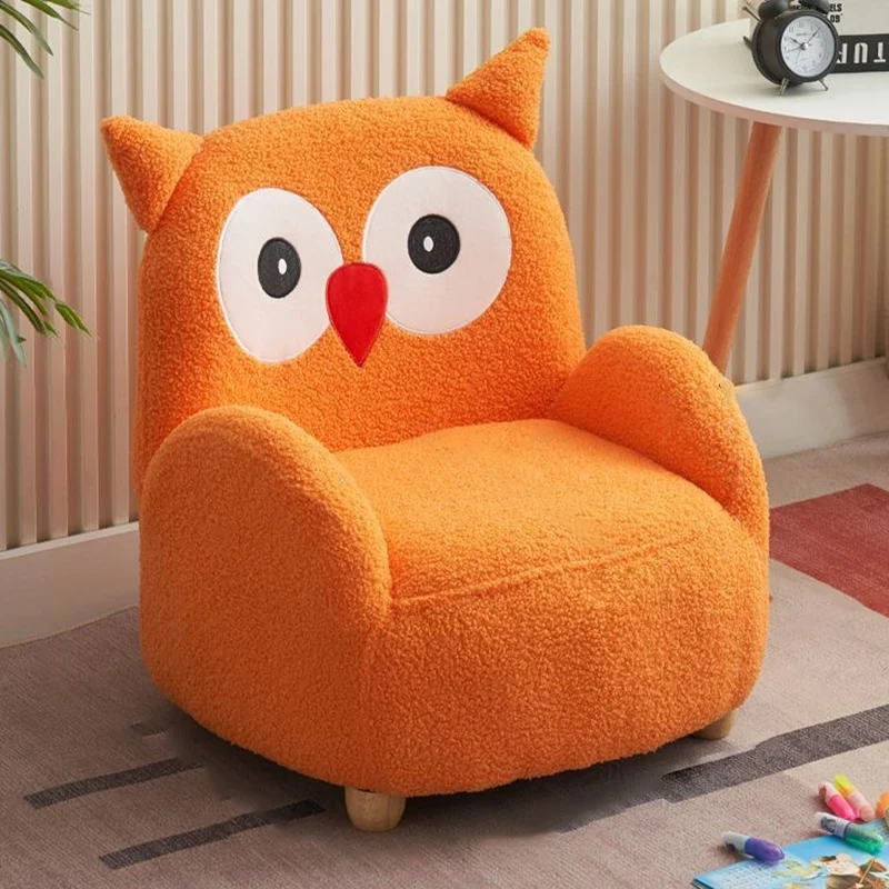 Contemporary Creative Sherpa Fabric & Wood Square Sofa Chair For Kids Living Room & Bedroom