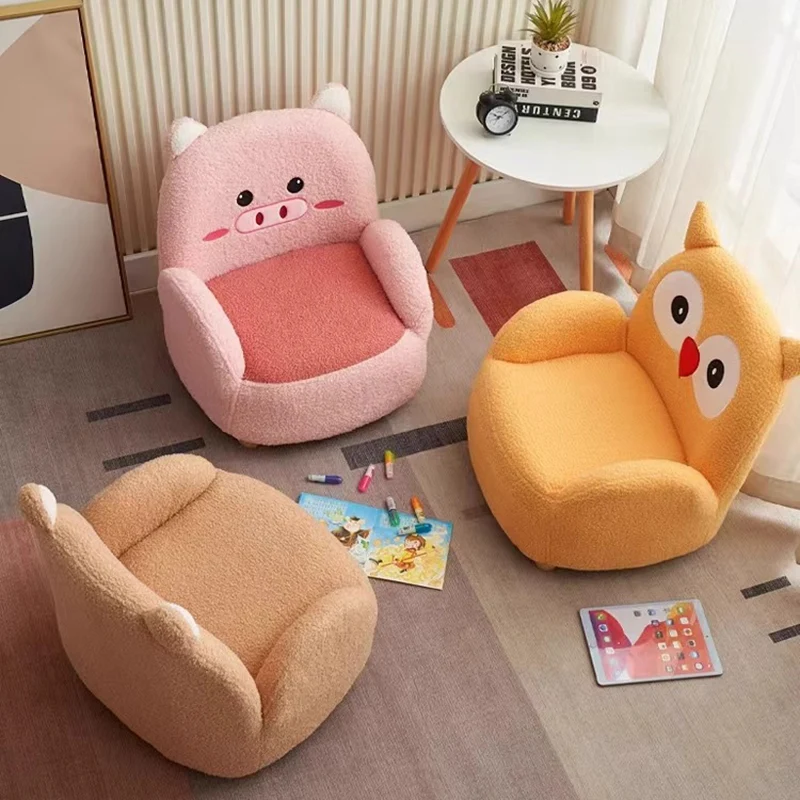 Contemporary Creative Sherpa Fabric & Wood Square Sofa Chair For Kids Living Room & Bedroom