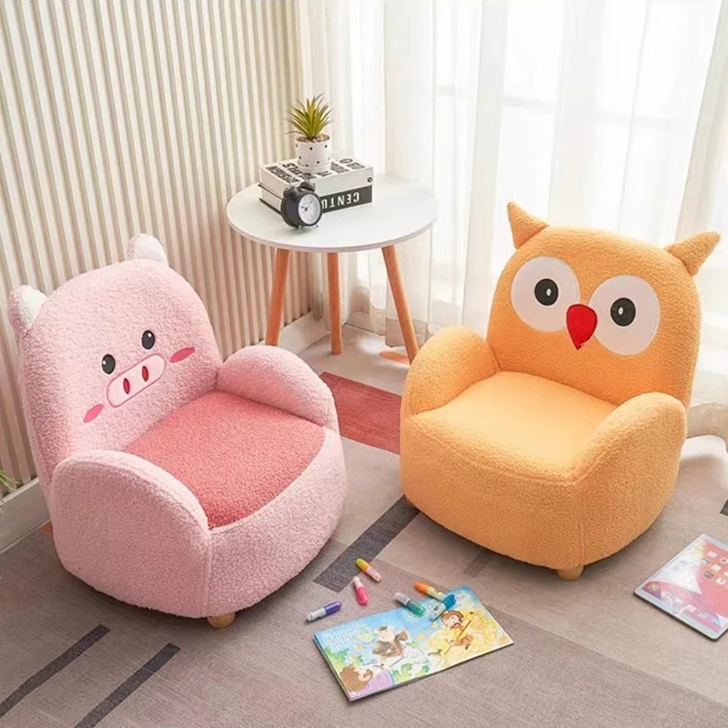 Contemporary Creative Sherpa Fabric & Wood Square Sofa Chair For Kids Living Room & Bedroom