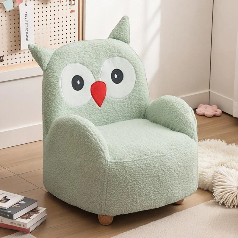 Contemporary Creative Sherpa Fabric & Wood Square Sofa Chair For Kids Living Room & Bedroom