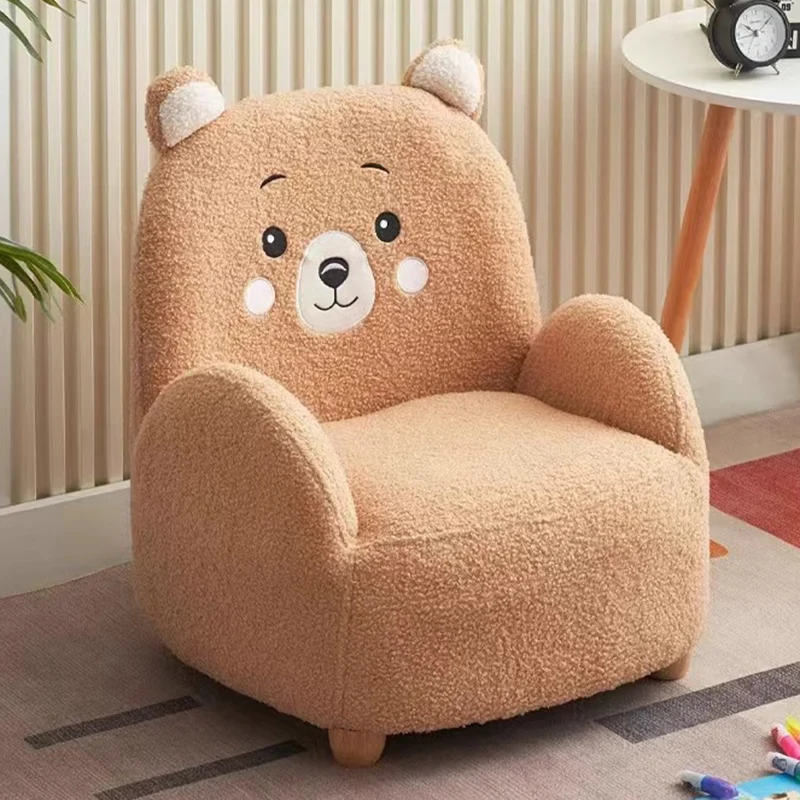 Contemporary Creative Sherpa Fabric & Wood Square Sofa Chair For Kids Living Room & Bedroom