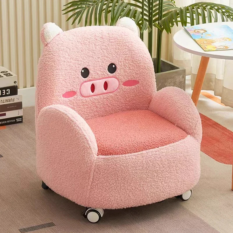 Contemporary Creative Sherpa Fabric & Wood Square Sofa Chair For Kids Living Room & Bedroom