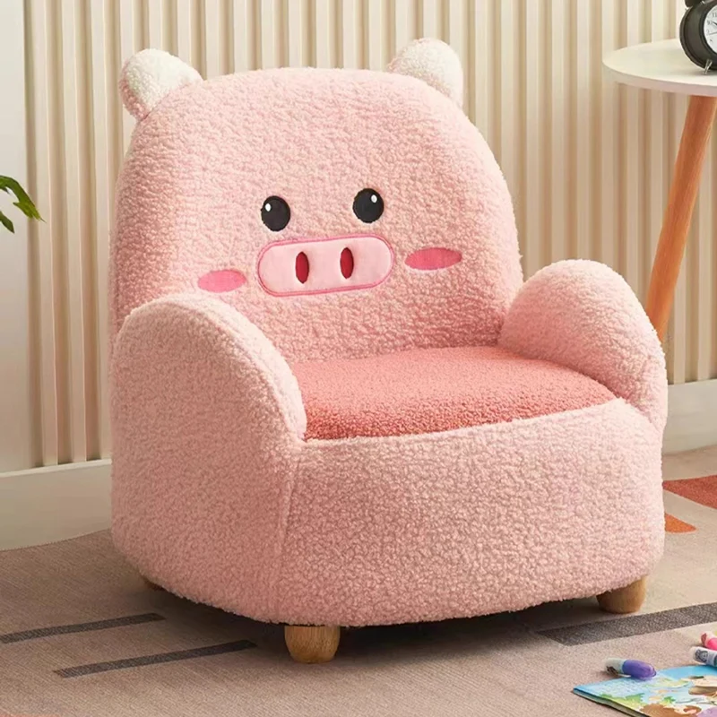 Contemporary Creative Sherpa Fabric & Wood Square Sofa Chair For Kids Living Room & Bedroom