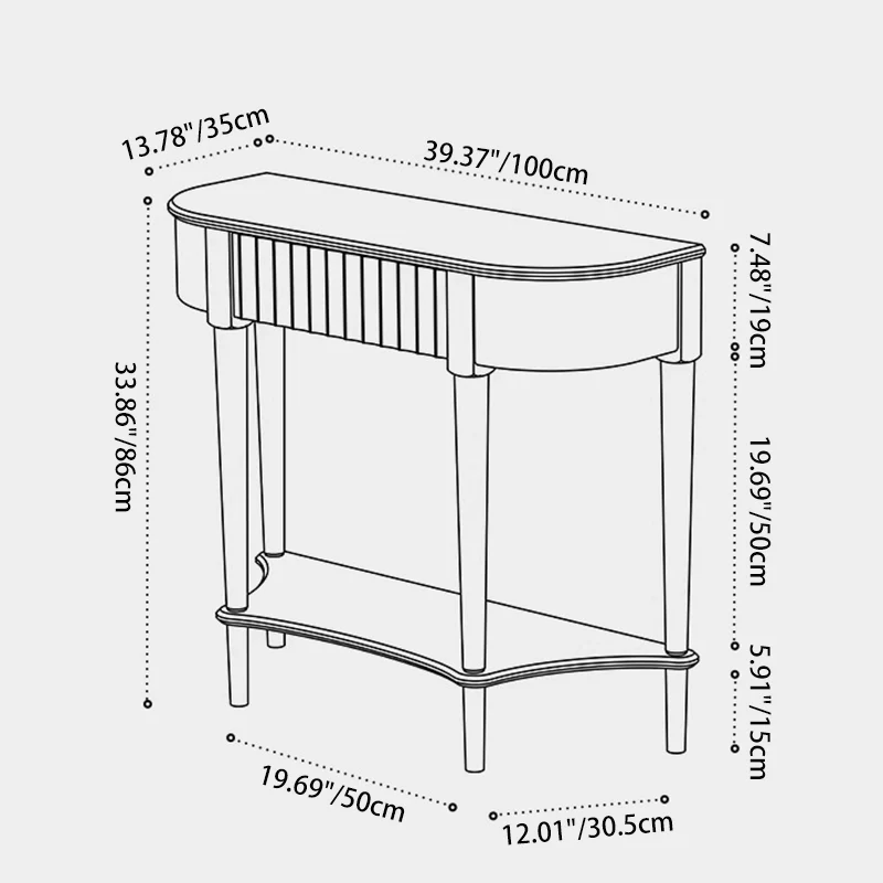 Contemporary Scandinavian Cherry Wood Semi-Circular Wavy Drawer Console Table With 2-Tier Storage For Entryway