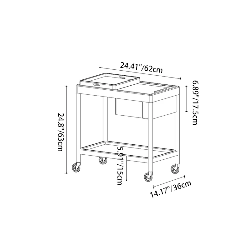 Contemporary Nordic Cherry Wood Oak Plywood Glass Rectangular Cart Movable End Table With 2-Tier Storage For Living Room And Bedroom