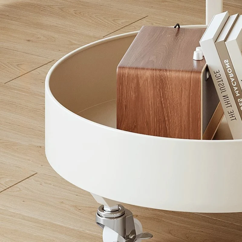 Contemporary Scandinavian Tempered Glass Slab Round Movable Side Table With 2-Tier Storage For Living Room And Bedroom