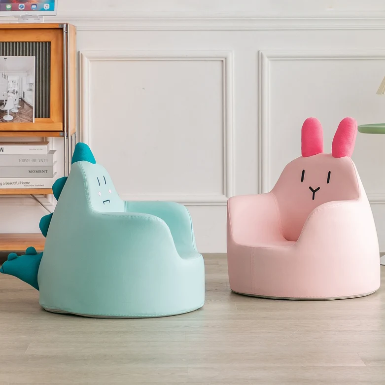 Modern Art Deco Wood Faux Leather Animal-Shaped Kids Chair With Backrest & Armrest For Bedroom & Living Room