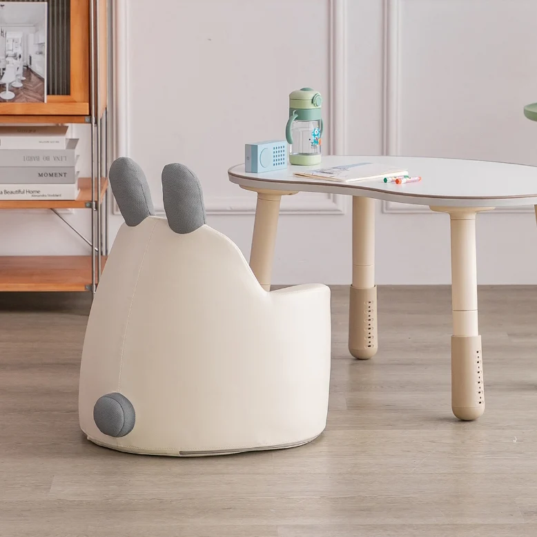 Modern Art Deco Wood Faux Leather Animal-Shaped Kids Chair With Backrest & Armrest For Bedroom & Living Room