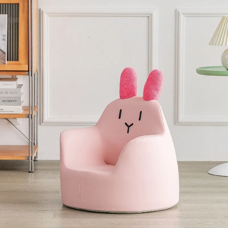 Modern Art Deco Wood Faux Leather Animal-Shaped Kids Chair With Backrest & Armrest For Bedroom & Living Room