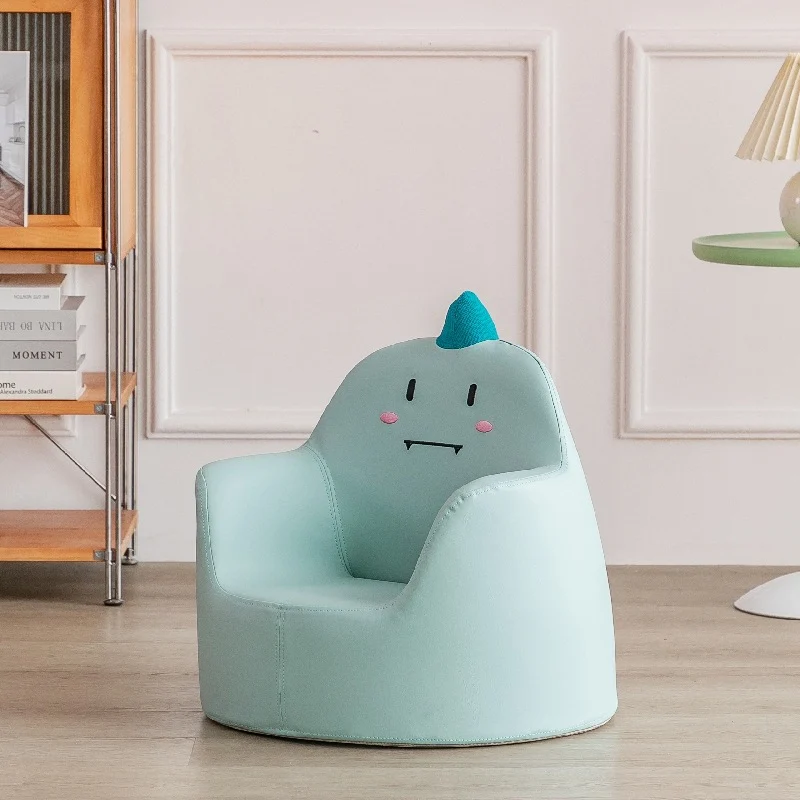 Modern Art Deco Wood Faux Leather Animal-Shaped Kids Chair With Backrest & Armrest For Bedroom & Living Room