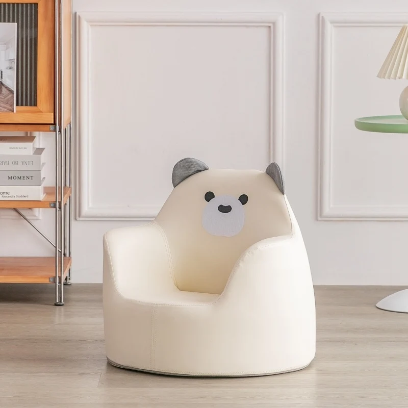 Modern Art Deco Wood Faux Leather Animal-Shaped Kids Chair With Backrest & Armrest For Bedroom & Living Room