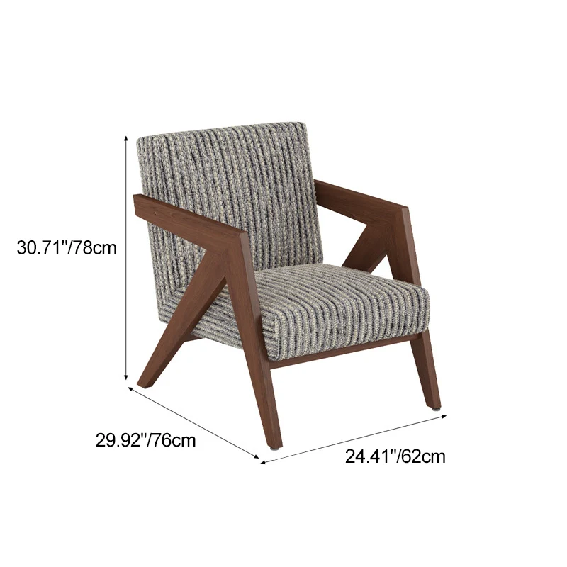 Traditional Chinese Rubber Wood Linen Fabric Velvet Square Accent Chair With Backrest Armrest For Living Room