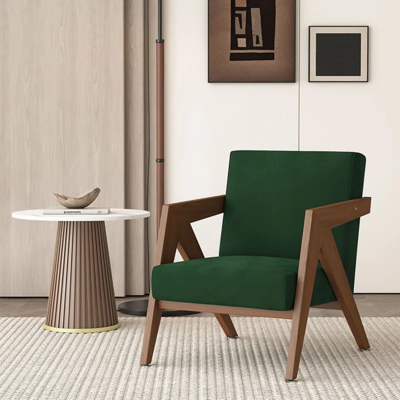 Traditional Chinese Rubber Wood Linen Fabric Velvet Square Accent Chair With Backrest Armrest For Living Room