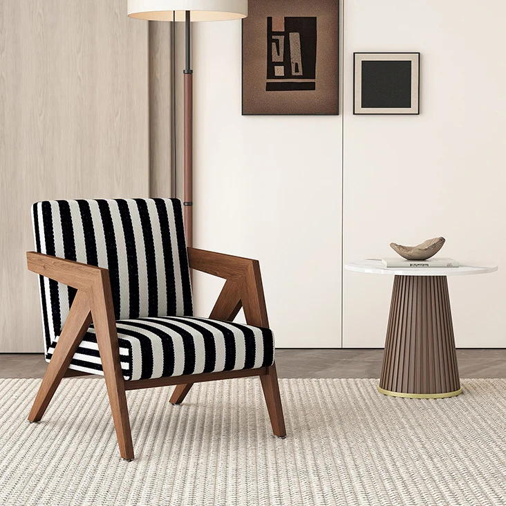 Traditional Chinese Rubber Wood Linen Fabric Velvet Square Accent Chair With Backrest Armrest For Living Room