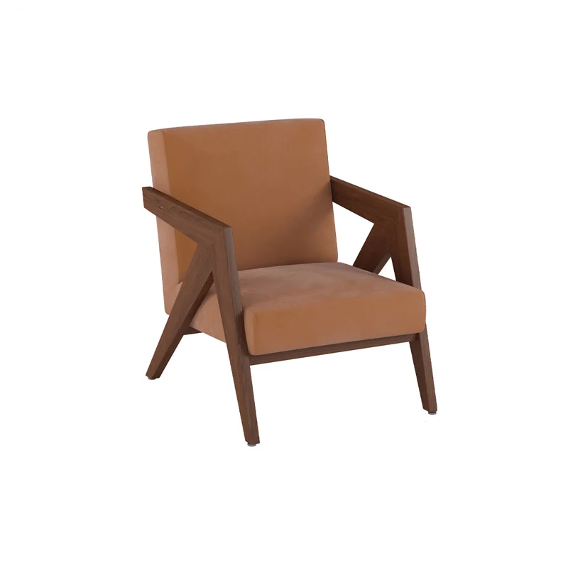 Traditional Chinese Rubber Wood Linen Fabric Velvet Square Accent Chair With Backrest Armrest For Living Room