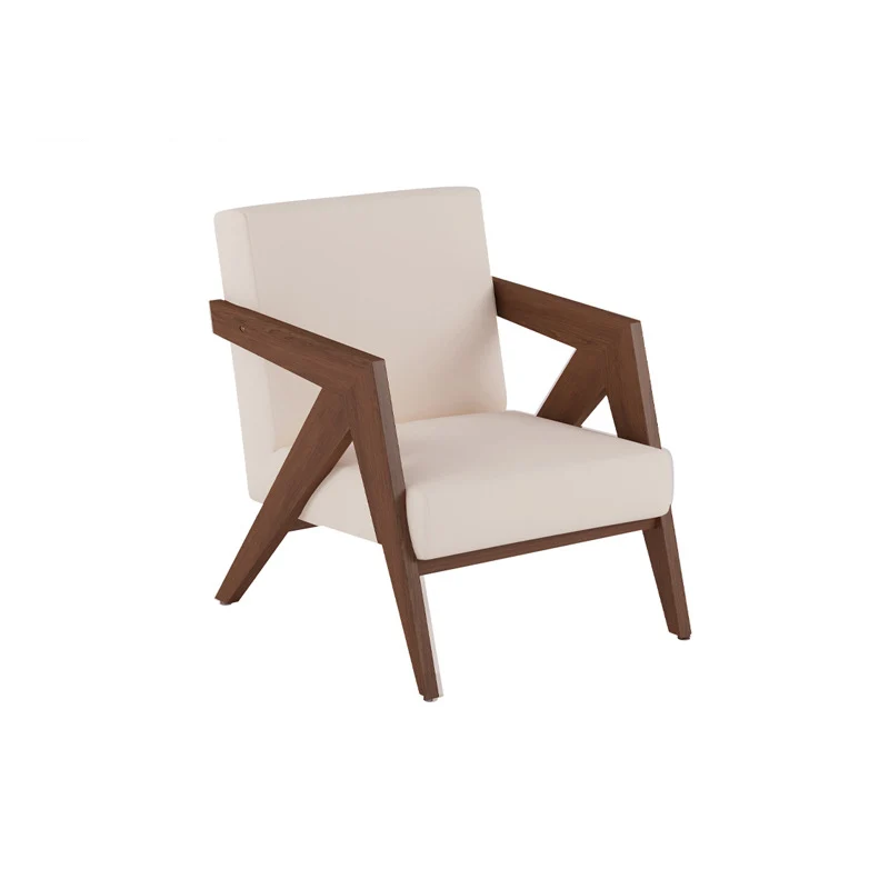 Traditional Chinese Rubber Wood Linen Fabric Velvet Square Accent Chair With Backrest Armrest For Living Room