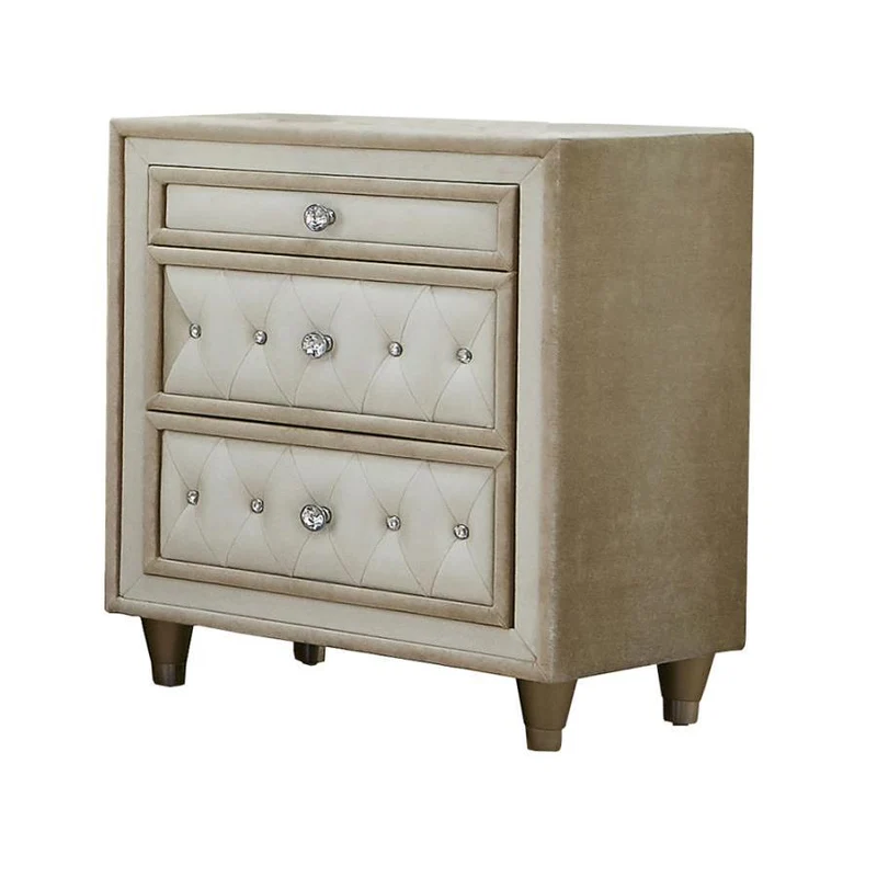 Coaster Furniture Antonella 223522 Upholstered 3-Drawer Nightstand - Ivory and Camel