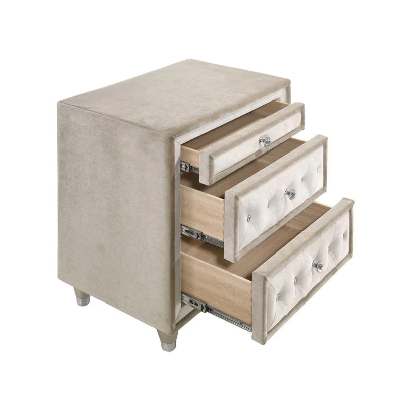 Coaster Furniture Antonella 223522 Upholstered 3-Drawer Nightstand - Ivory and Camel