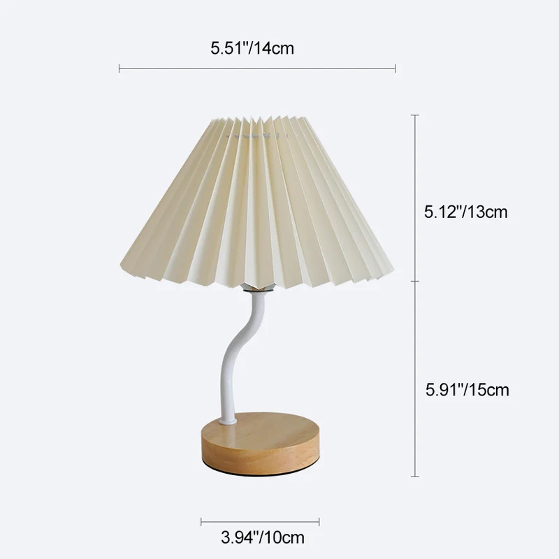 Modern Art Deco Pleated Floral Print Conical Fabric Shade Solid Wood Built-In Shelf Base LED Table Lamp Night Light For Bedroom