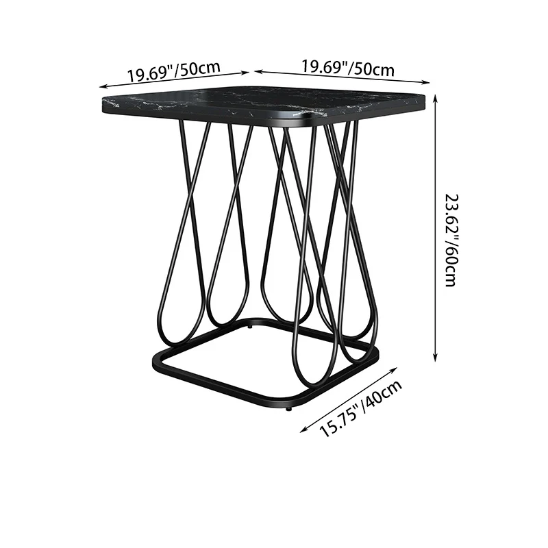 Contemporary Simplicity Square Sintered Stone Top Iron Frame End Table 2-Tier Storage Shelves For Living Room