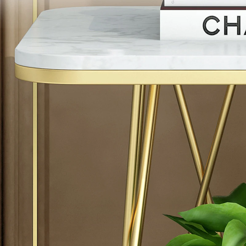 Contemporary Simplicity Square Sintered Stone Top Iron Frame End Table 2-Tier Storage Shelves For Living Room