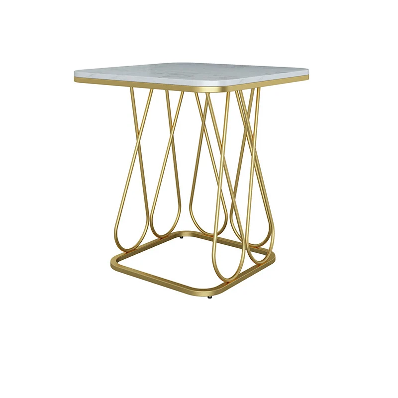 Contemporary Simplicity Square Sintered Stone Top Iron Frame End Table 2-Tier Storage Shelves For Living Room
