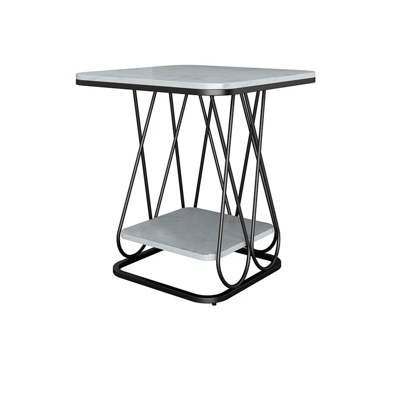 Contemporary Simplicity Square Sintered Stone Top Iron Frame End Table 2-Tier Storage Shelves For Living Room