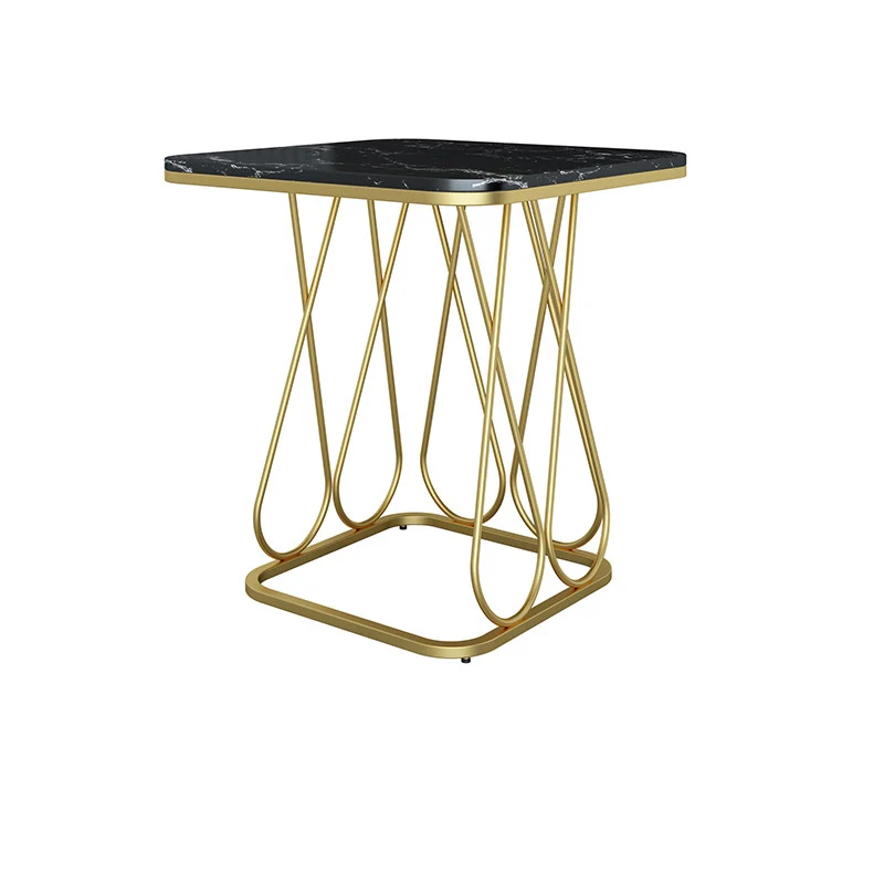Contemporary Simplicity Square Sintered Stone Top Iron Frame End Table 2-Tier Storage Shelves For Living Room