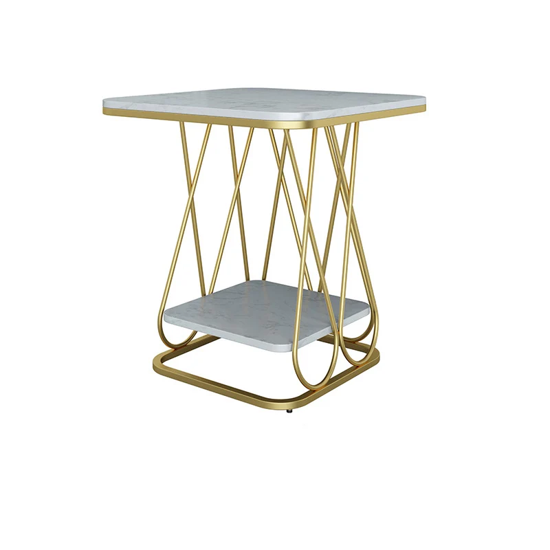 Contemporary Simplicity Square Sintered Stone Top Iron Frame End Table 2-Tier Storage Shelves For Living Room