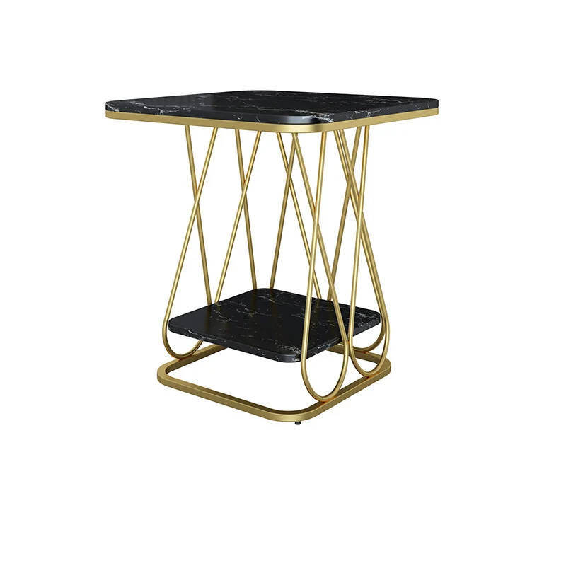 Contemporary Simplicity Square Sintered Stone Top Iron Frame End Table 2-Tier Storage Shelves For Living Room
