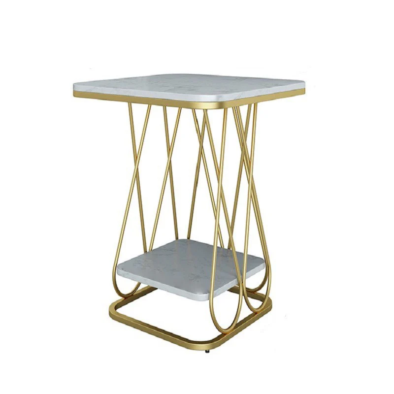 Contemporary Simplicity Square Sintered Stone Top Iron Frame End Table 2-Tier Storage Shelves For Living Room