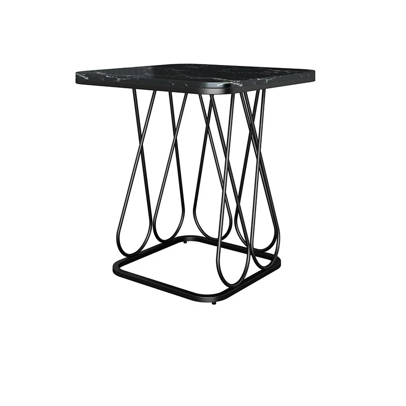 Contemporary Simplicity Square Sintered Stone Top Iron Frame End Table 2-Tier Storage Shelves For Living Room