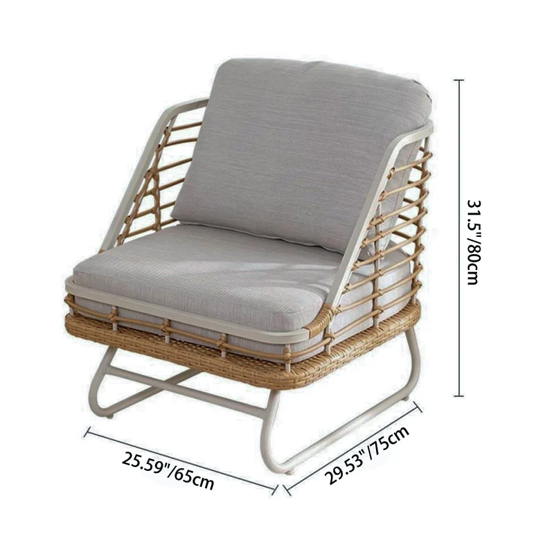 Contemporary Boho Square PE Rattan Weaving Carbon Steel Accent Chair Backrest For Living Room
