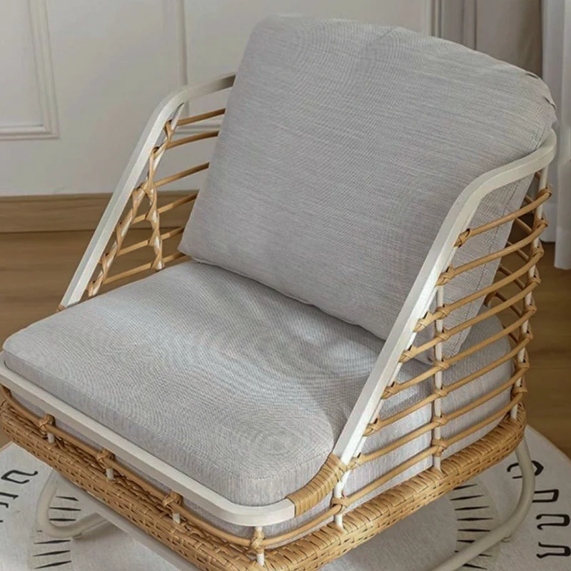 Contemporary Boho Square PE Rattan Weaving Carbon Steel Accent Chair Backrest For Living Room
