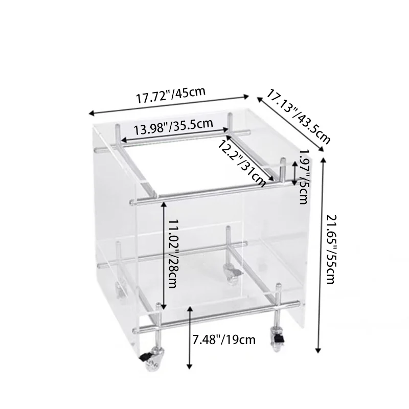 Contemporary Nordic Acrylic And Stainless Steel Square Movable Side Table With 2 Tiers For Living Room And Bedroom