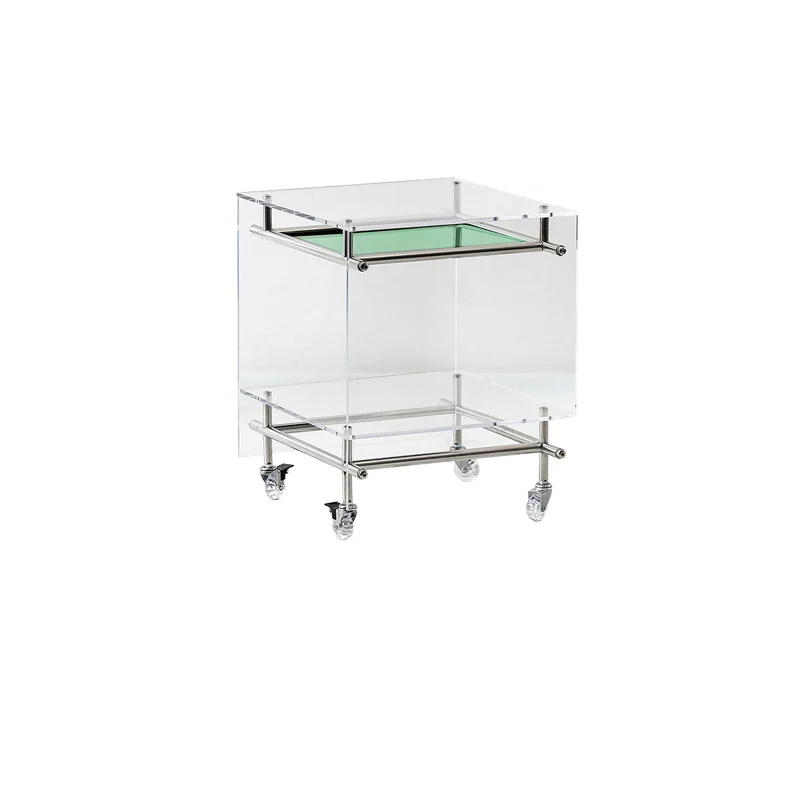 Contemporary Nordic Acrylic And Stainless Steel Square Movable Side Table With 2 Tiers For Living Room And Bedroom