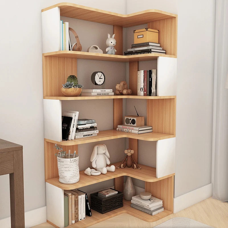 Contemporary Nordic Eco-Friendly Engineered Wood L-Shaped Corner Bookshelf With 4/5 Tiers For Home Office & Study