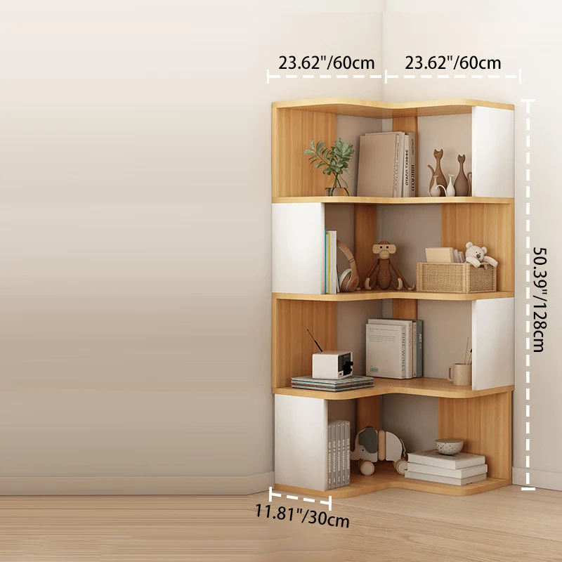 Contemporary Nordic Eco-Friendly Engineered Wood L-Shaped Corner Bookshelf With 4/5 Tiers For Home Office & Study