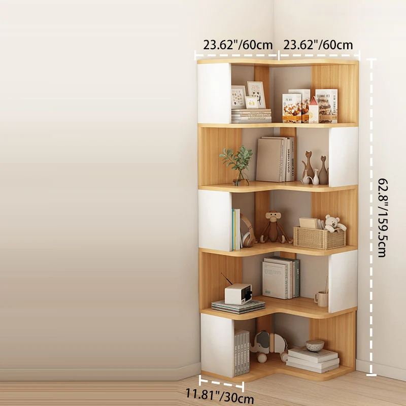 Contemporary Nordic Eco-Friendly Engineered Wood L-Shaped Corner Bookshelf With 4/5 Tiers For Home Office & Study