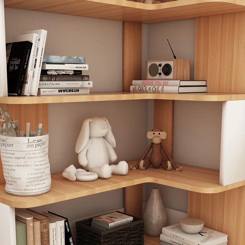 Contemporary Nordic Eco-Friendly Engineered Wood L-Shaped Corner Bookshelf With 4/5 Tiers For Home Office & Study