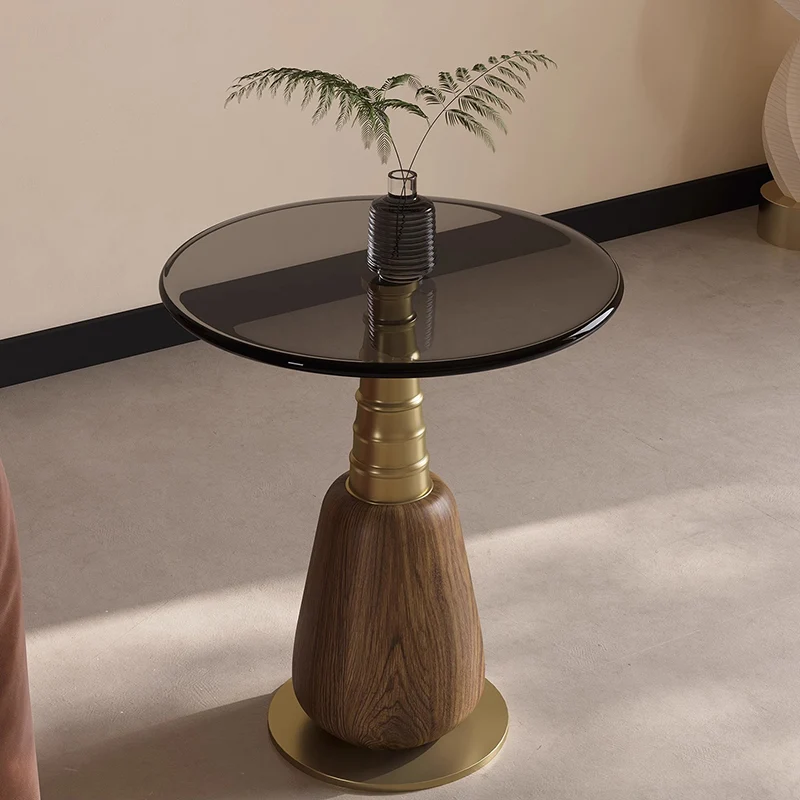 Contemporary Luxury Tempered Glass Iron & Metal Round Side Table With 1-Tray For Living Room