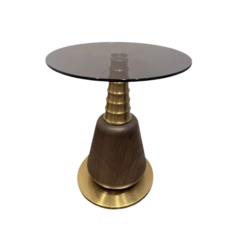Contemporary Luxury Tempered Glass Iron & Metal Round Side Table With 1-Tray For Living Room