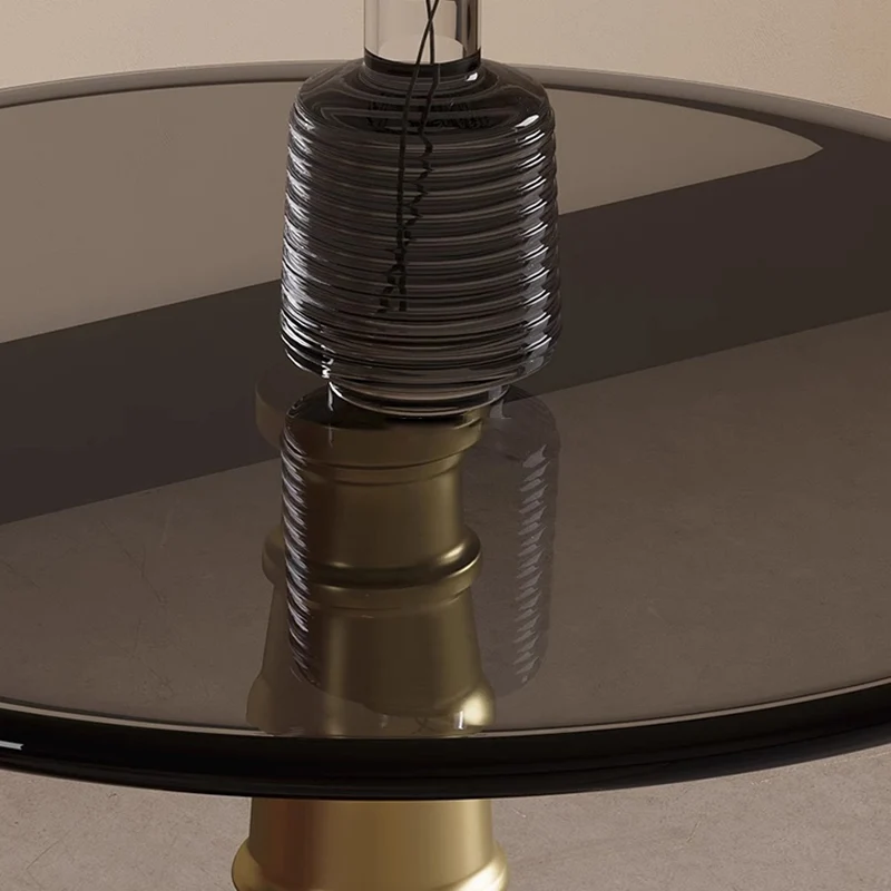 Contemporary Luxury Tempered Glass Iron & Metal Round Side Table With 1-Tray For Living Room