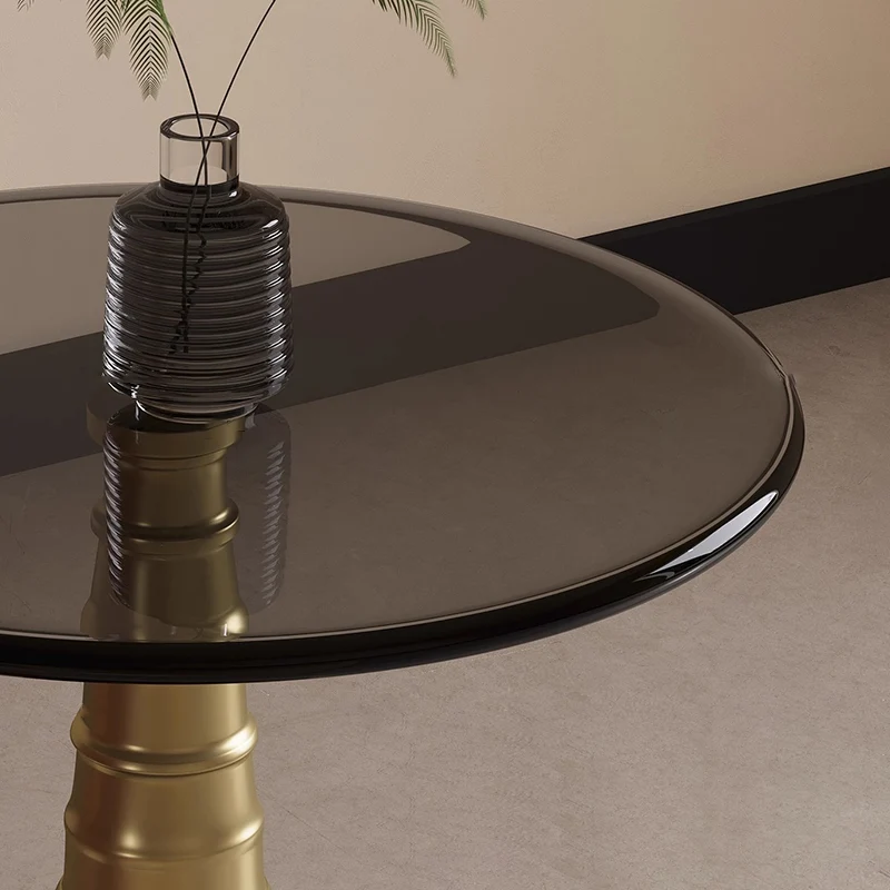 Contemporary Luxury Tempered Glass Iron & Metal Round Side Table With 1-Tray For Living Room